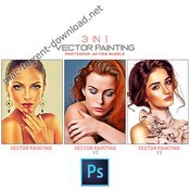 3 in 1 vector painting photoshop action bundle icon