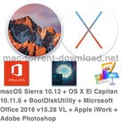 Macos sierra 10 12 os x el capitan 10 11 6 bootdiskutility microsoft office 2016 15 28 vl apple iwork adobe photoshop icon