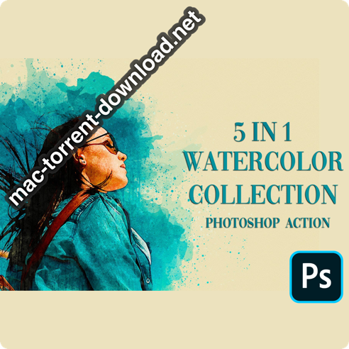5 in 1 Watercolor collection bundle Photoshop Action icon